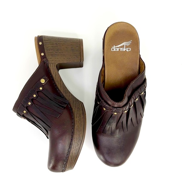 Dansko Shoes - Dansko Deni Brown Leather Fringe Clog Size 39